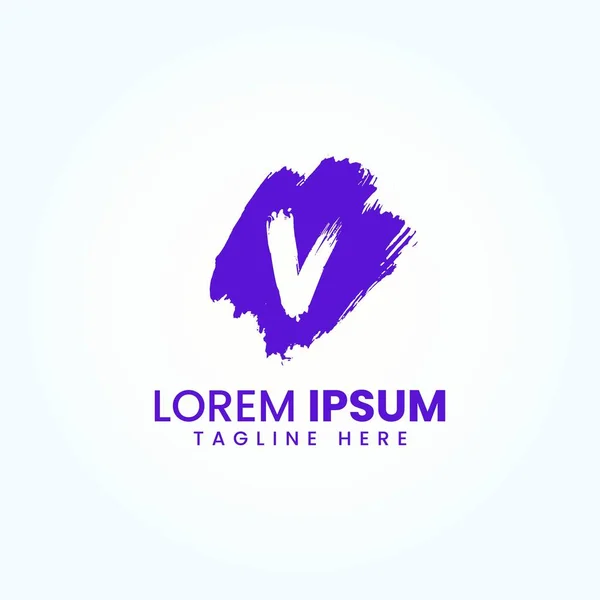 Grunge fırça darbesi V logo tasarım şablonu 