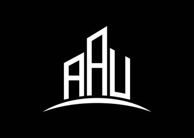 Harf AAU vektör monogram tasarım şablonu oluşturuyor. Bina Şekli AAU logosu.