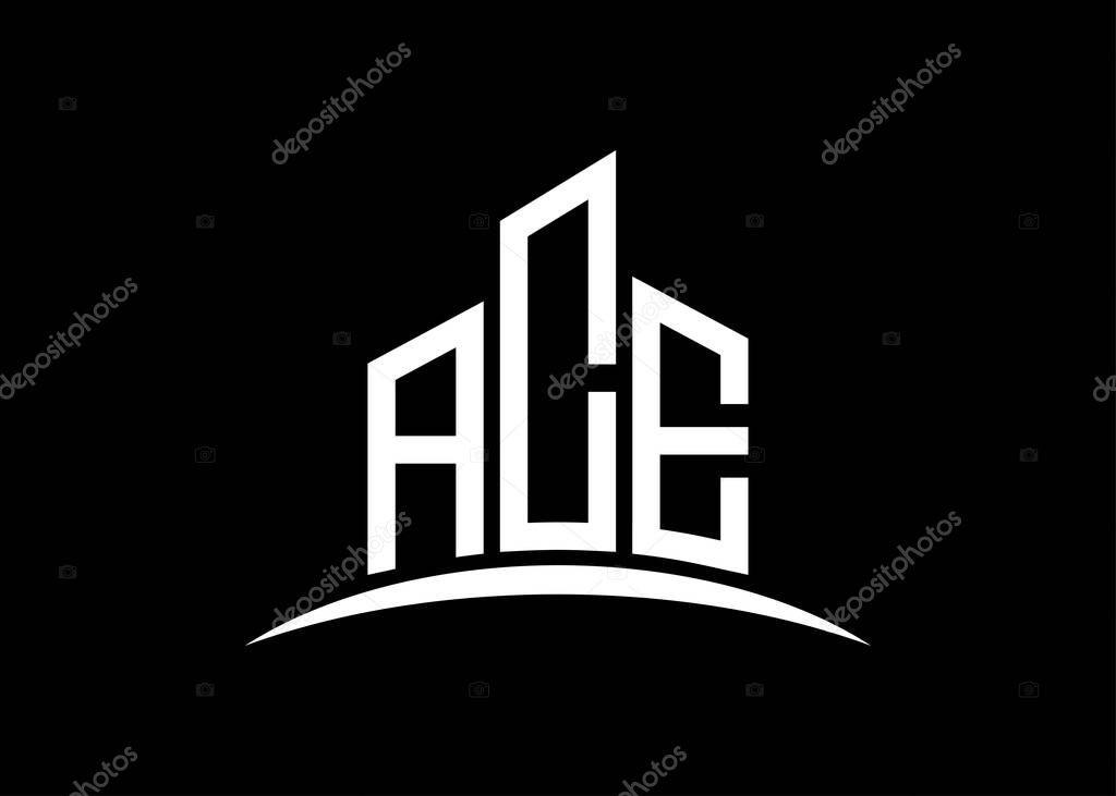 Letter ACE building vector monogram logo design template. Building Shape ACE logo.