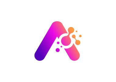 Harf A Technology vektör logo tasarım şablonu. A molekülü, bilim ve biyoteknoloji vektör logosu 1