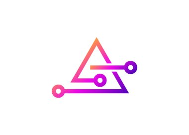 Harf A Technology vektör logo tasarım şablonu. A molekülü, bilim ve biyoteknoloji vektör logosu 1