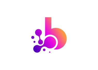 Harf B Technology vektör logo tasarım şablonu. B harfi molekülü, bilim ve biyoteknoloji vektör logosu