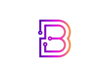Harf B Technology vektör logo tasarım şablonu. B harfi molekülü, bilim ve biyoteknoloji vektör logosu