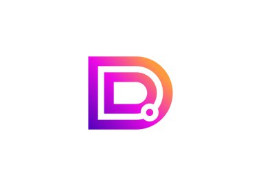 D harfi teknoloji vektör logo tasarım şablonu. D harfi molekülü, bilim ve biyoteknoloji vektör logosu
