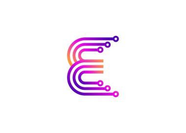 E Harfi Teknoloji Vektör Logo Tasarım Şablonu. E harfi molekülü, bilim ve biyoteknoloji vektör logosu