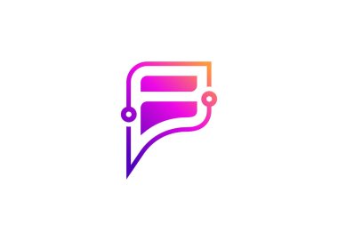 Harf F Technology vektör logo tasarım şablonu. F harfi molekülü, bilim ve biyoteknoloji vektör logosu