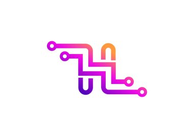 H Teknolojisi harfli vektör logo tasarım şablonu. H harfi molekülü, bilim ve biyoteknoloji vektör logosu