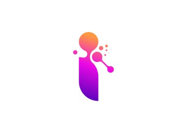 Harf i Technology vektör logo tasarım şablonu. I harfi molekülü, bilim ve biyoteknoloji vektör logosu.