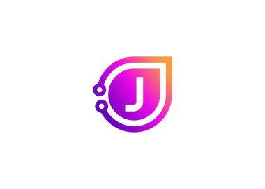 Harf J Technology vektör logo tasarım şablonu. J harfi molekülü, bilim ve biyoteknoloji vektör logosu