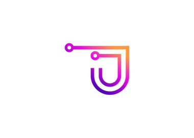 Harf J Technology vektör logo tasarım şablonu. J harfi molekülü, bilim ve biyoteknoloji vektör logosu