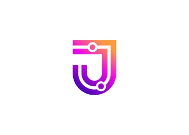 Harf J Technology vektör logo tasarım şablonu. J harfi molekülü, bilim ve biyoteknoloji vektör logosu