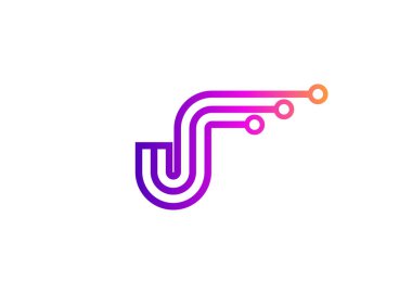 Harf J Technology vektör logo tasarım şablonu. J harfi molekülü, bilim ve biyoteknoloji vektör logosu