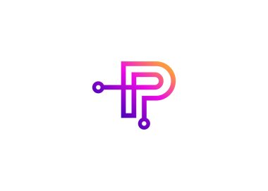 P Teknoloji Harfi vektör logo tasarım şablonu. P harfi molekülü, bilim ve biyoteknoloji vektör logosu