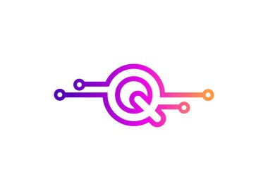 Harf Q Technology vektör logo tasarım şablonu. Q harfi molekülü, bilim ve biyoteknoloji vektör logosu 