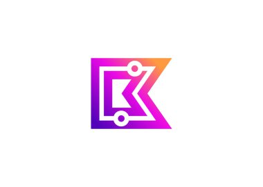 K harfi teknoloji vektör logo tasarım şablonu. K harfi molekülü, bilim ve biyoteknoloji vektör logosu