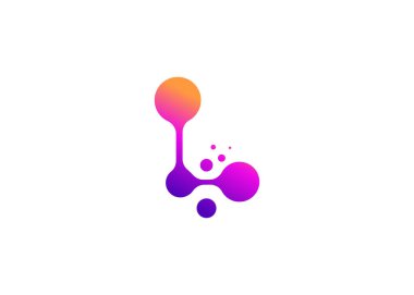 Harf L Technology vektör logo tasarım şablonu. L harfi molekülü, bilim ve biyoteknoloji vektör logosu