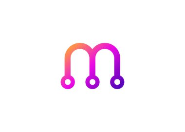 M harfi teknoloji vektör logo tasarım şablonu. M harfi molekülü, bilim ve biyoteknoloji vektör logosu