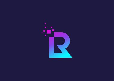 Harf R Technology vektör logo tasarım şablonu. R harfi molekülü, bilim ve biyoteknoloji vektör logosu