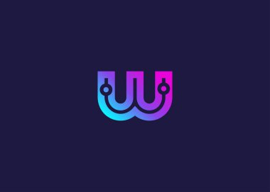 W harfi teknoloji vektör logo tasarım şablonu. W harfi molekülü, bilim ve biyoteknoloji vektör logosu