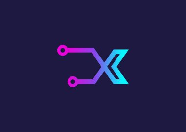 Harf X Technology vektör logo tasarım şablonu. X harfi molekülü, bilim ve biyoteknoloji vektör logosu 