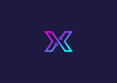 Harf X Technology vektör logo tasarım şablonu. X harfi molekülü, bilim ve biyoteknoloji vektör logosu 