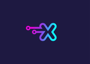 Harf X Technology vektör logo tasarım şablonu. X harfi molekülü, bilim ve biyoteknoloji vektör logosu 
