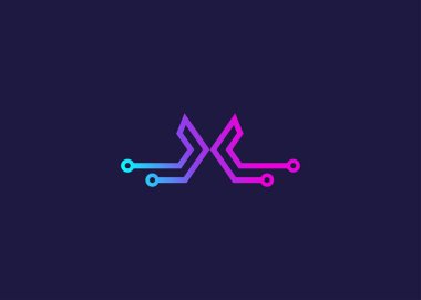 Harf X Technology vektör logo tasarım şablonu. X harfi molekülü, bilim ve biyoteknoloji vektör logosu 