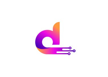 D harfi teknoloji vektör logo tasarım şablonu. D harfi molekülü, bilim ve biyoteknoloji vektör logosu tasarımı