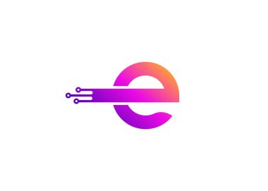 E Harfi Teknoloji Vektör Logo Tasarım Şablonu. E harfi molekülü, bilim ve biyoteknoloji vektör logosu tasarımı