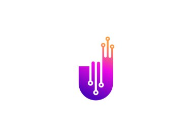 Harf U Technology vektör logo tasarım şablonu. U harfi molekülü, bilim ve biyoteknoloji vektör logosu tasarımı