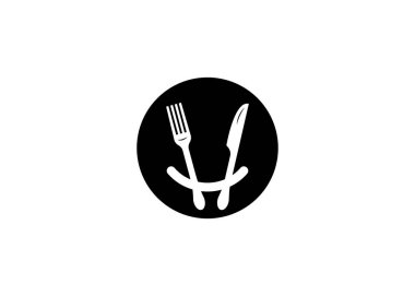 Asgari Happy çatal ve bıçak vektör logo tasarım şablonu