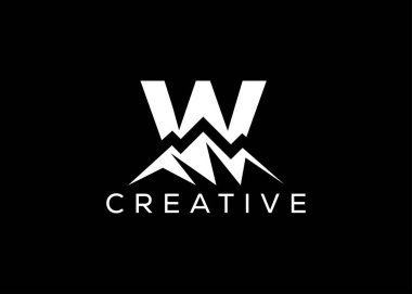Minimum W harfi dağ logosu tasarım şablonu. İlk harf W tepe vektör logosu