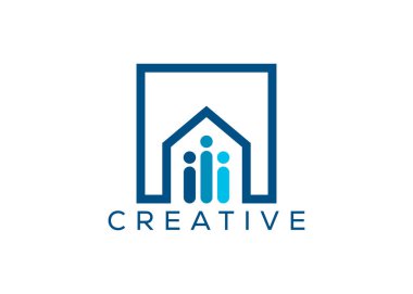 Minimalist ev ve logo tasarım vektör şablonu. Sosyal konut logosu