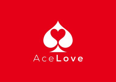 Minimalist Ace Love logo tasarım vektör şablonu. Yaratıcı kırmızı kalp şekli logosu