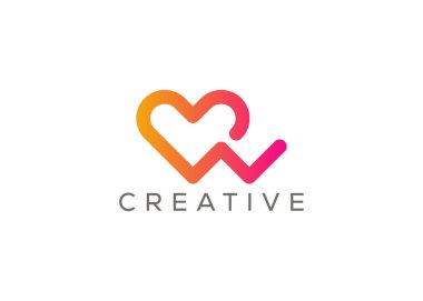Minimalist harf w logo tasarım vektör şablonu. Kalp şekli w logo vektör tasarımı