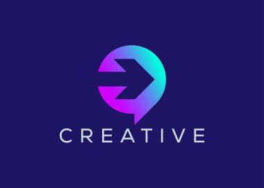 Minimalist Arrow sohbet logo tasarım vektör şablonu. Yaratıcı modern sohbet logosu