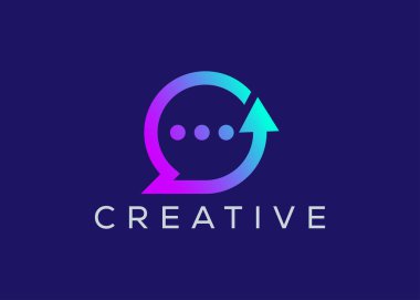 Minimalist Arrow sohbet logo tasarım vektör şablonu. Yaratıcı modern sohbet logosu