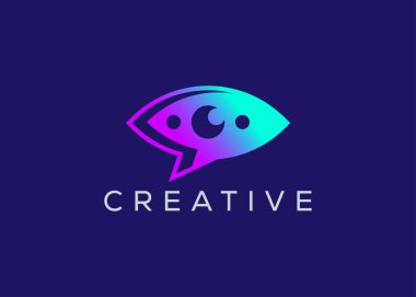 Minimalist göz sohbet logosu tasarım vektör şablonu. Yaratıcı modern vizyon sohbet logosu