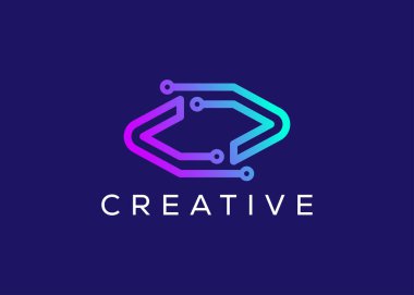 Minimalist ve modern teknoloji logo tasarım vektör şablonu. Yaratıcı modern Yenilikçi Yüksek Devre Teknoloji logosu