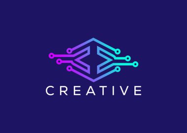 Minimalist ve modern teknoloji logo tasarım vektör şablonu. Yaratıcı modern Yenilikçi Yüksek Devre Teknoloji logosu