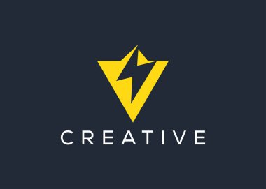 Minimalist harf v v volt vektör logo tasarım şablonu. Yaratıcı modern volt gök gürültüsü logosu