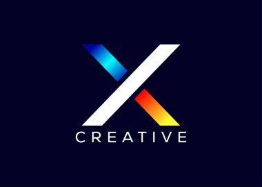 Yaratıcı ve minimal harf X renkli logo vektör şablonu. Modern X renkli logo