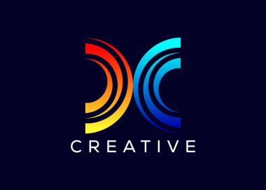 Yaratıcı ve minimal harf X renkli logo vektör şablonu. Modern X renkli logo