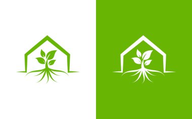 Minimalist ev ve yaprak logo şablonu. Eko ev logosu.