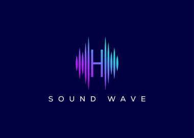 Minimalist Harf H Ses Dalgası vektör logosu. Modern ses dalgası logosu. H Müzik Logosu