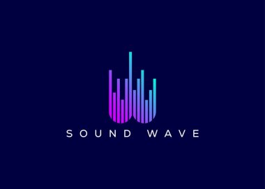 Minimalist Harf W Ses Dalgası vektör logosu. Modern ses dalgası logosu. W Müzik Logosu