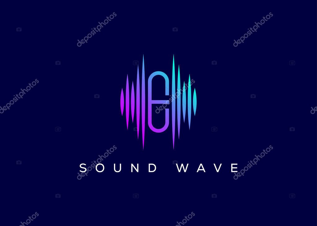 Minimalist Letter E Sound Wave vector logo. Modern Sound Wave logo. E Music Logo