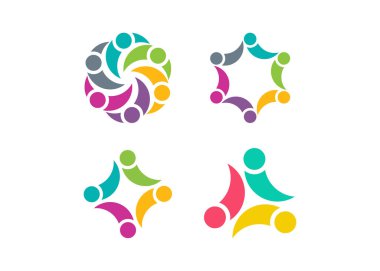 Minimalist insan birliği logosu. Modern tarz takım çalışması insanlar logosu, insanlar grup logosu