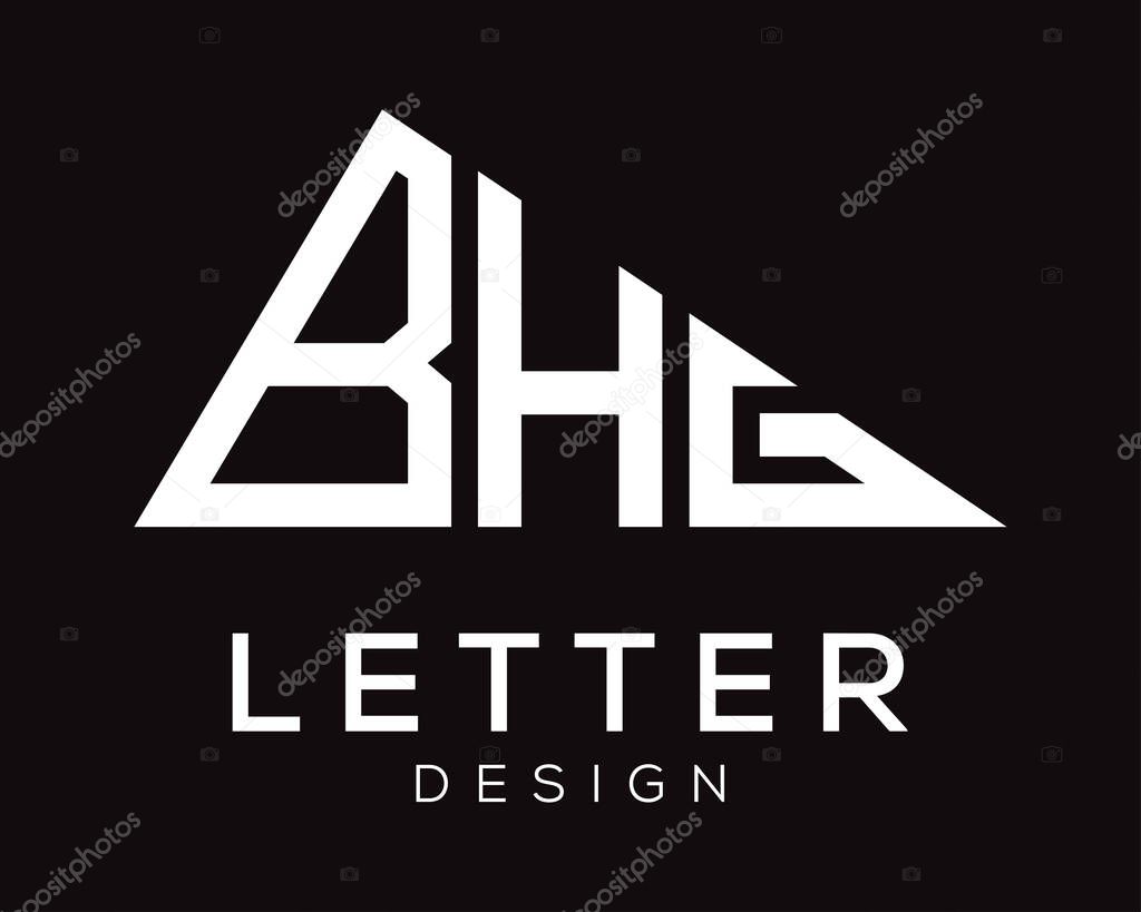 Triangle shape BHG letter logo design.