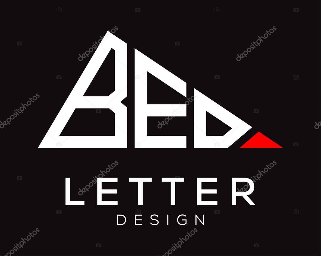 Triangle shape BED letter logo design.